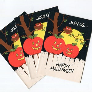Vintage 70s Halloween Party Invitations: Jack O&#39; Lanterns, Set of 3