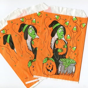 Vintage 90s Halloween Treat Bags - Witch & Jack O&#39; Lantern - Set of 3