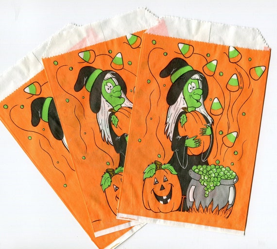 Halloween雑貨★まとめ売り【ヴィンテージ】ストラップ・バッグ・置き物など Vintage 90s Halloween Treat Bags - Witch & Jack O' Lantern - Set