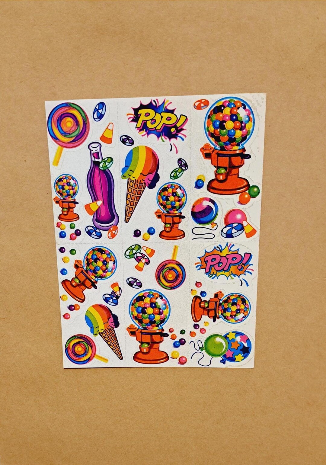 80s Vintage Lisa Frank Candy Sticker Sheet: Rainbow, Bubble Gum