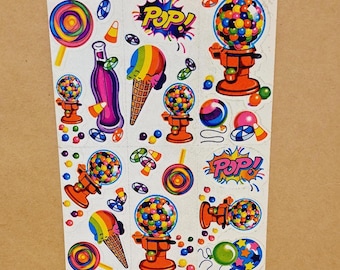 80s Vintage Lisa Frank Candy Sticker Sheet: Rainbow, Bubble Gum