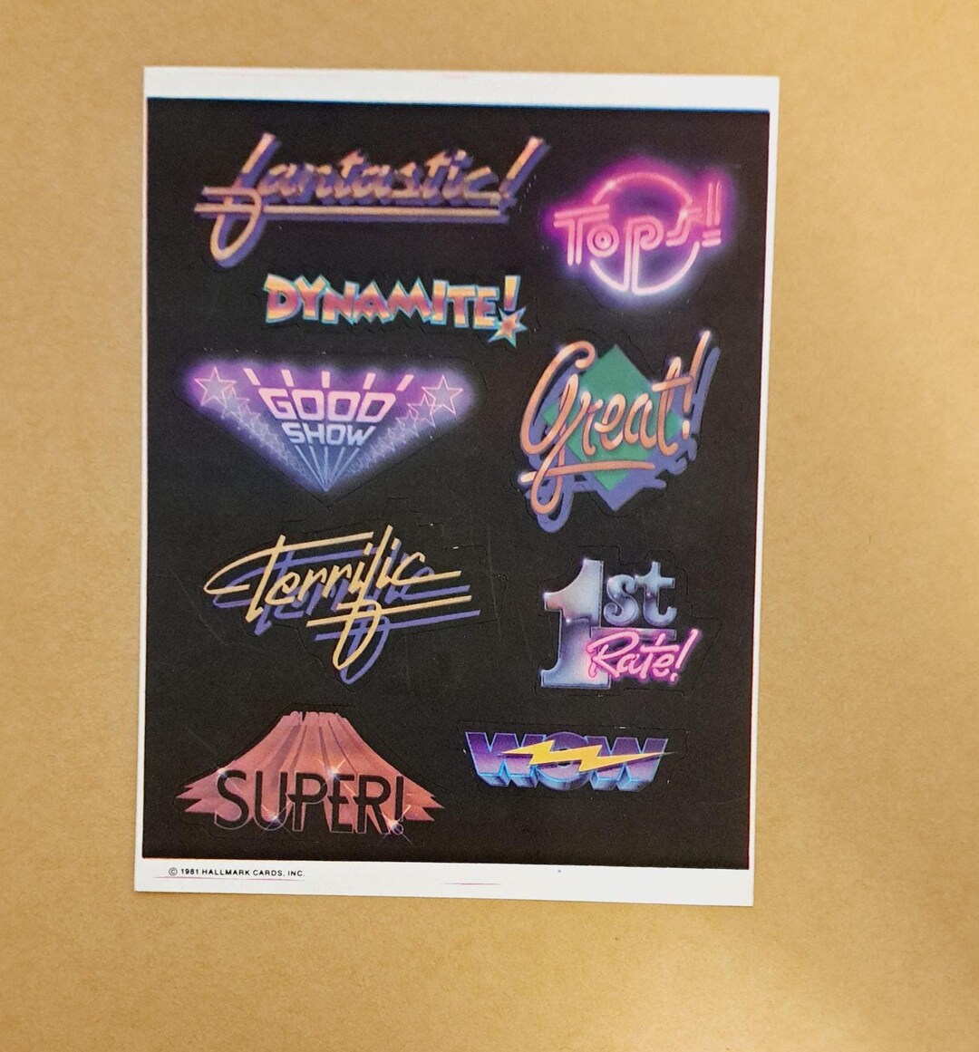 RARE 80s Words and Phrases Stickers ~ Neon Graphics ~ Hallmark Student ...