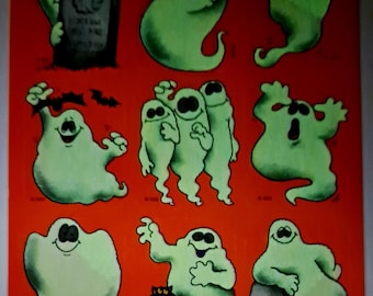 Vintage Glow in the Dark Halloween Ghost Stickers ~ Gibson ~ Still Glows!