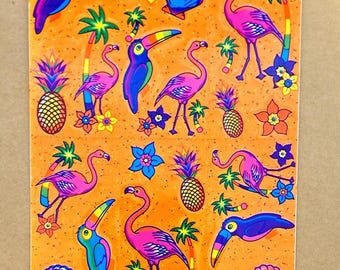 90s Vintage Lisa Frank Tropical Birds Stickers ~ Flamingos & Toucans ~ S166 ~ Complete Sheet