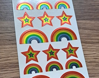 80s 90s Vintage Hallmark Foil Rainbows and Stars Sticker Sheet ~ Mint from package