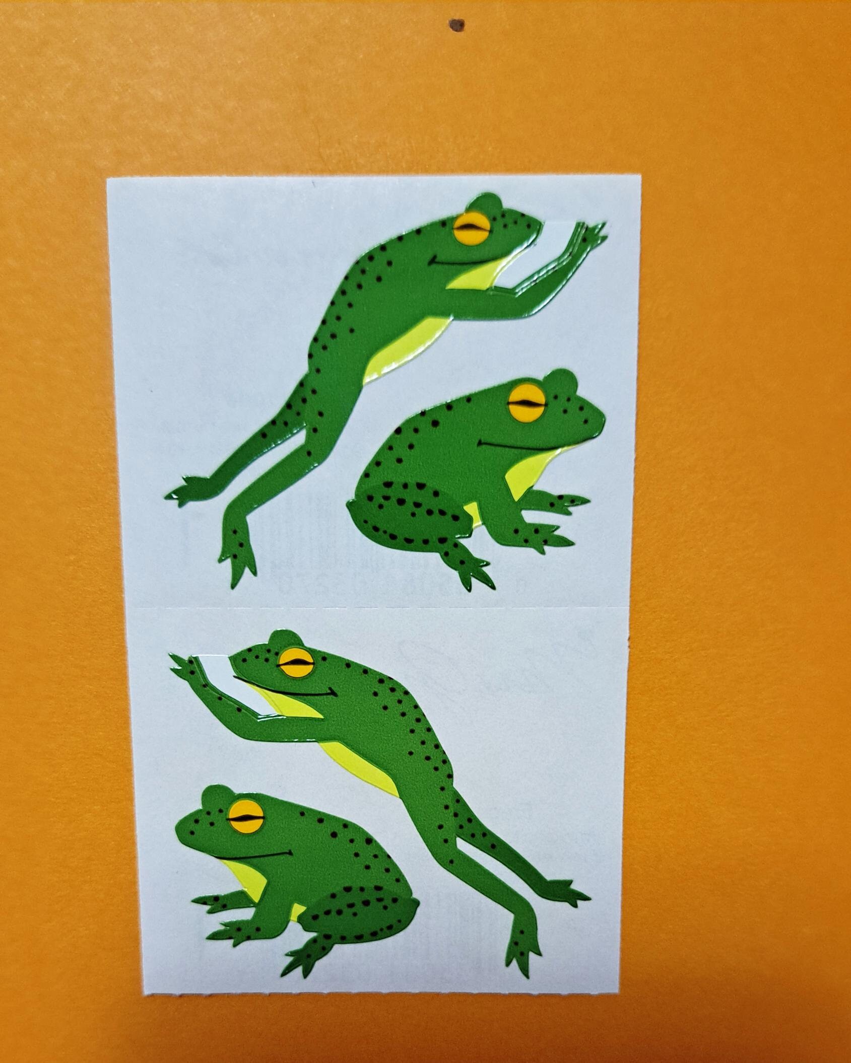 80s Vintage Mrs. Grossman's Stickers ~  Kromekote ~ Leaping Green Frogs ~ Two Mods Leapfrog