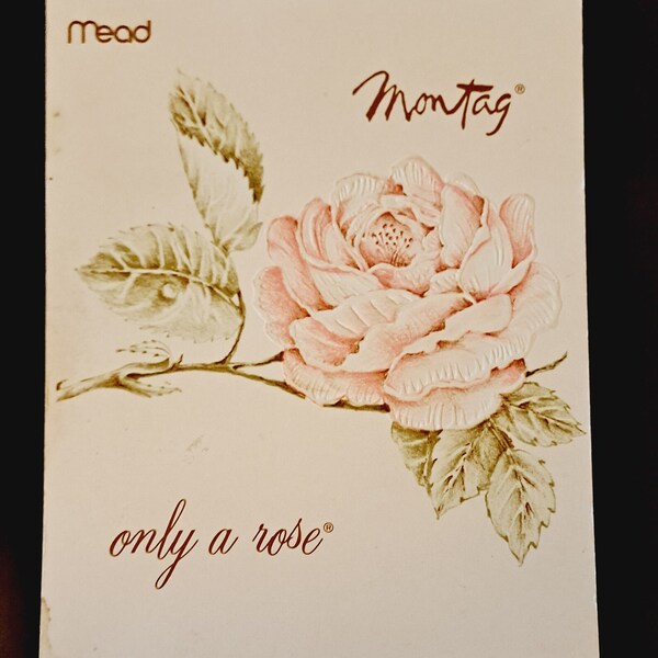 70s 80s Vintage Lined Stationery Note Pad ~ Pink Roses ~ Mead / Montag "Only a Rose"