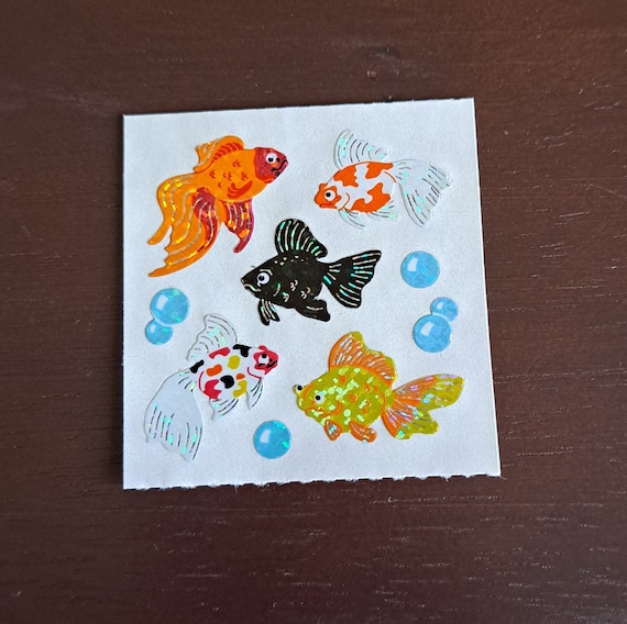 Vintage Sandylion Goldfish Sticker ~ Glitter Prismatic Goldfish Koi