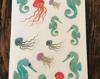 Mrs. Grossman's Seahorse Jellyfish Watercolor Sticker Sheet