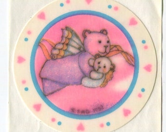 Vintage 80s Angel Teddy Bear Sticker - Small World Greetings