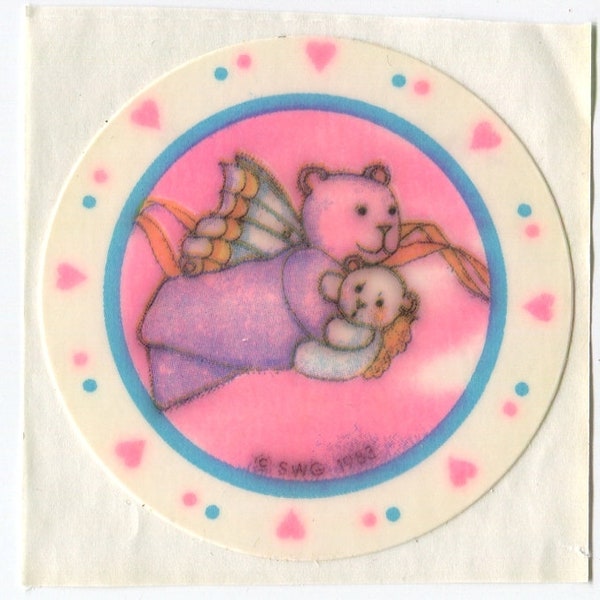 80s Teddy Bear sticker Butterfly Pink Angel Teddy Bear Small World Greetings 1984