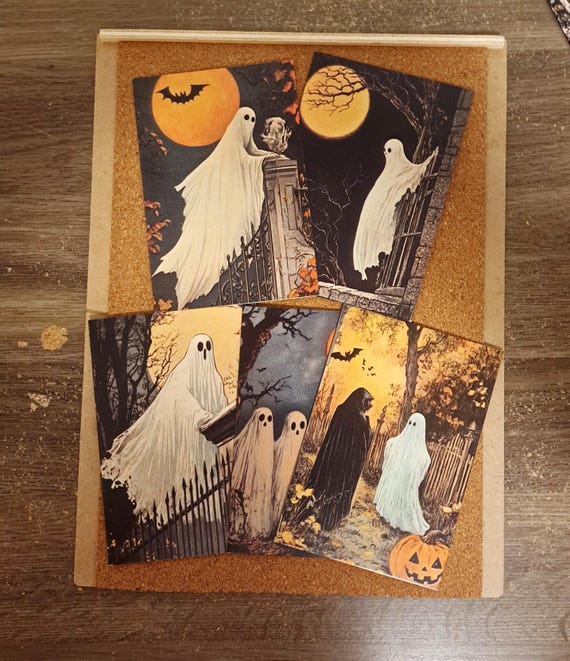 Vintage Halloween Ghost Cards – Spooky Art Greeting Card Set