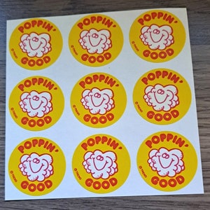 Vintage 80s Trend Matte Scratch and Sniff ~ Sheet of 9 Stickers ~ Popcorn ~ &quot;Poppin&#39; Good&quot;!