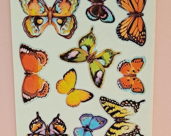 Vintage 70s 80s Butterfly Sticker Sheet ~ Colorful Butterflies