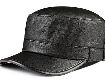 Echt geitenleer merk caps lederen hoed leger militaire hoeden nieuwe eenvoudige mode dames heren platte pet snapback cap