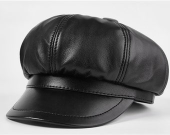 Solid Real Leather Newsboy Caps Fitted Hat