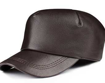 Genuine Leather Military Cap Adult Solid Casual Adjustable Peaked Hat