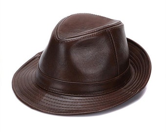 Genuine Leather Hat Fashion Cowhide Fedoras Elegant Gentleman Leisure Party Jazz Hat