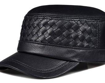 Frühling Echtes Leder Hüte Männer Weiblich Weave Lässige Baseballkappen Streetwear Schwarz / Braun 55-60 CM Einstellbar Trip Dome Chapeau