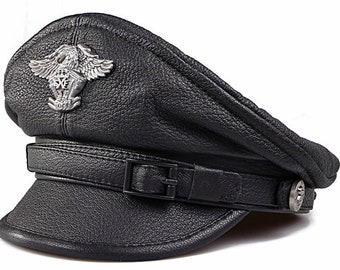 Retro Military Caps For Men Women Genuine Leather Flat Top Hats  Captain Locomotive Chapeau