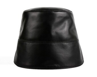 Niche Designer Retro Genuine Leather Women Bucket Hat Lady Candy Color Fisherman Cover Face Street Basin Cap