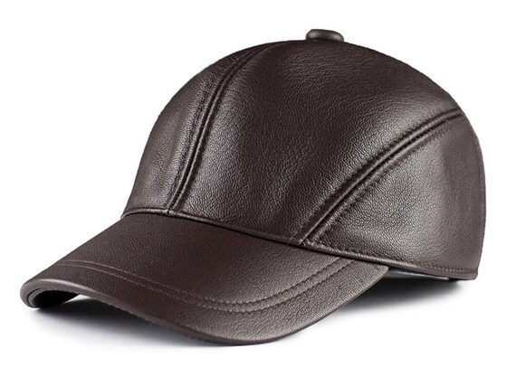 Casquette vintage décontractée en cuir noir véritable pour homme