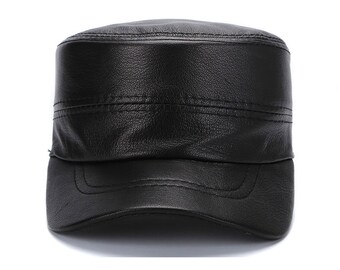 Real Leather Military Hats Thermal Fashion Flat Cap Cowhide Sports Cap