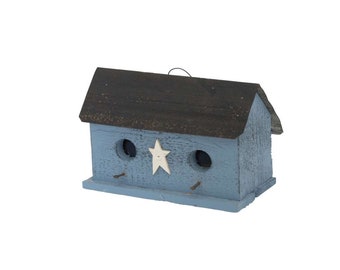 Two Hole Blue Custom Birdhouse Made from reclaimed wood