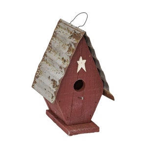 A-Frame Unique Birdhouse Attracts Downy Woodpeckers Chickadees Titmice Nuthatches Wrens Made from reclaimed materials. Assembled size 12x7x7