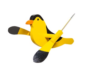 Gold Finch Whirligig, 18" Gold Finch Decor for Home and Garden, Vinyl Wings, Includes 30" Metal Stake