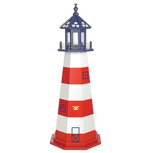 Outdoor Lighthouse | Yard and Garden Accessory | A Nice Decorative Outdoor Lighthouse | Patriotic Lighthouse with Red & White Stripes