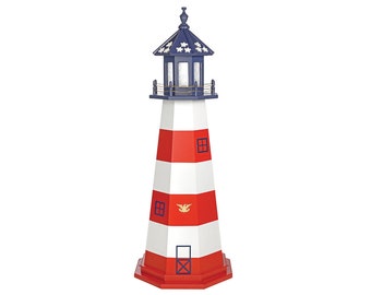 Outdoor Lighthouse | Yard and Garden Accessory | A Nice Decorative Outdoor Lighthouse | Patriotic Lighthouse with Red & White Stripes