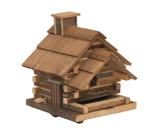 Reclaimed Wood Log Cabin Bird Feeder | Handmade USA