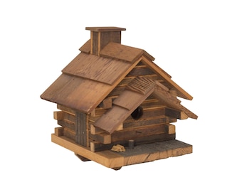 Rustic Log Cabin Birdhouse, Amish Handcrafted Reclaimed Wood