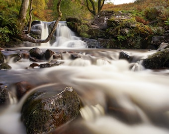 Wales Wasserfall Landschaft Natur Druck, Wasserfall Bild, Wasserfall Lange Belichtung,