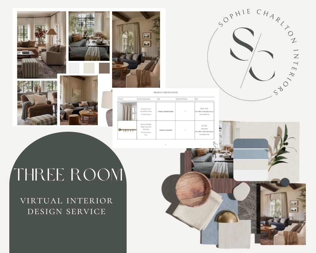 3 Rooms Custom Virtual Interior Design Service | Mood Board + Shopping ...