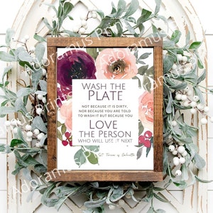Wash the Plate Digital Print, ST. TERESA of CALCUTTA Quote, Catholic Kitchen Decor, Catholic Housewarming Gift, Catholic Women