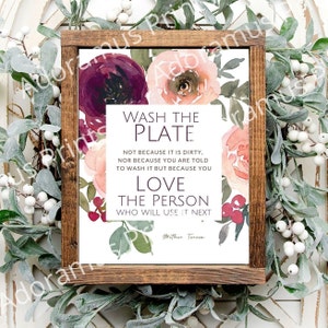 Wash the Plate Printable, MOTHER TERESA Wash the Plate Digital Print, Mother Teresa Quote, Catholic Kitchen Decor, Housewarming Gift
