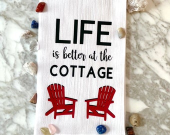 Cottage Tea Towel - 100% cotton, flour sack tea towel, linens, dishcloth, cottage décor, Muskoka chair, kitchen décor, summer décor