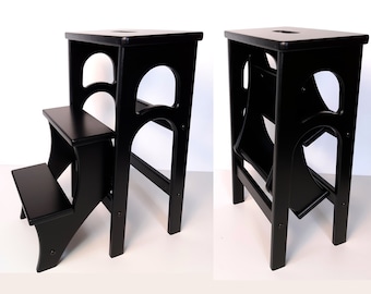 Stepladder Black, StepStool, Stool Ladder, Foot Stool, Convertible Chair, Kitchen Step Stool, Dinning Stool, Transformer Stool