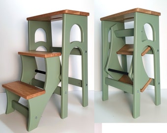 Escabeau Vert sauge, Vert pâle, escabeau, échelle de tabourets, repose-pieds, chaise convertible, escabeau de cuisine, tabouret de salle à manger, transformateur