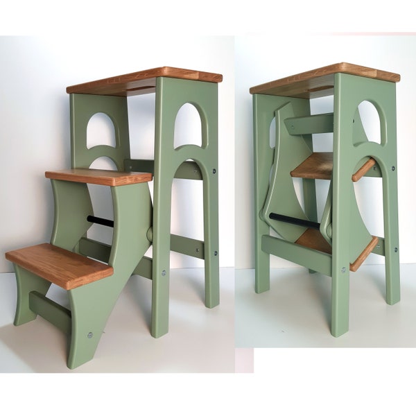 Stepladder Sage Green, Pale Green, StepStool, Stool Ladder, Foot Stool, Convertible Chair, Kitchen Step Stool, Dinning Stool, Transformer