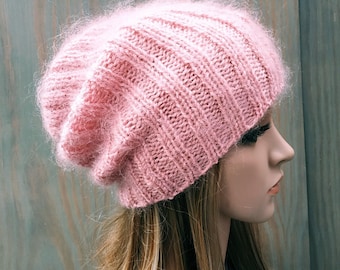 Luxury Mohair beanie hat, Fluffy , Soft & Fashionable beanie, Hand  knit fuzzy ladies winter hat . Handmade women accessories.