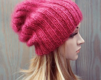 Luxury Mohair beanie hat, Fluffy , Soft & Fashionable beanie, Hand knit fuzzy ladies winter hat . Handmade women accessories.