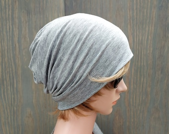 Slouchy Beanie Hat, Chemo Headwear, Chemo Beanie, Chemo Hat, Viscose Hat, Unisex Beanie Hat, Light-grey Jersey Hat, Hats For Cancer Patients