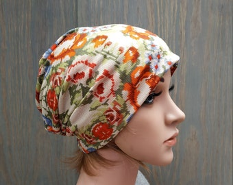 Women's Beanie, Multicolour Slouchy Beanie Hat, Chemo Headwear, Slouch Hat, Lightweight Viscose Hat, Bohemian Hat