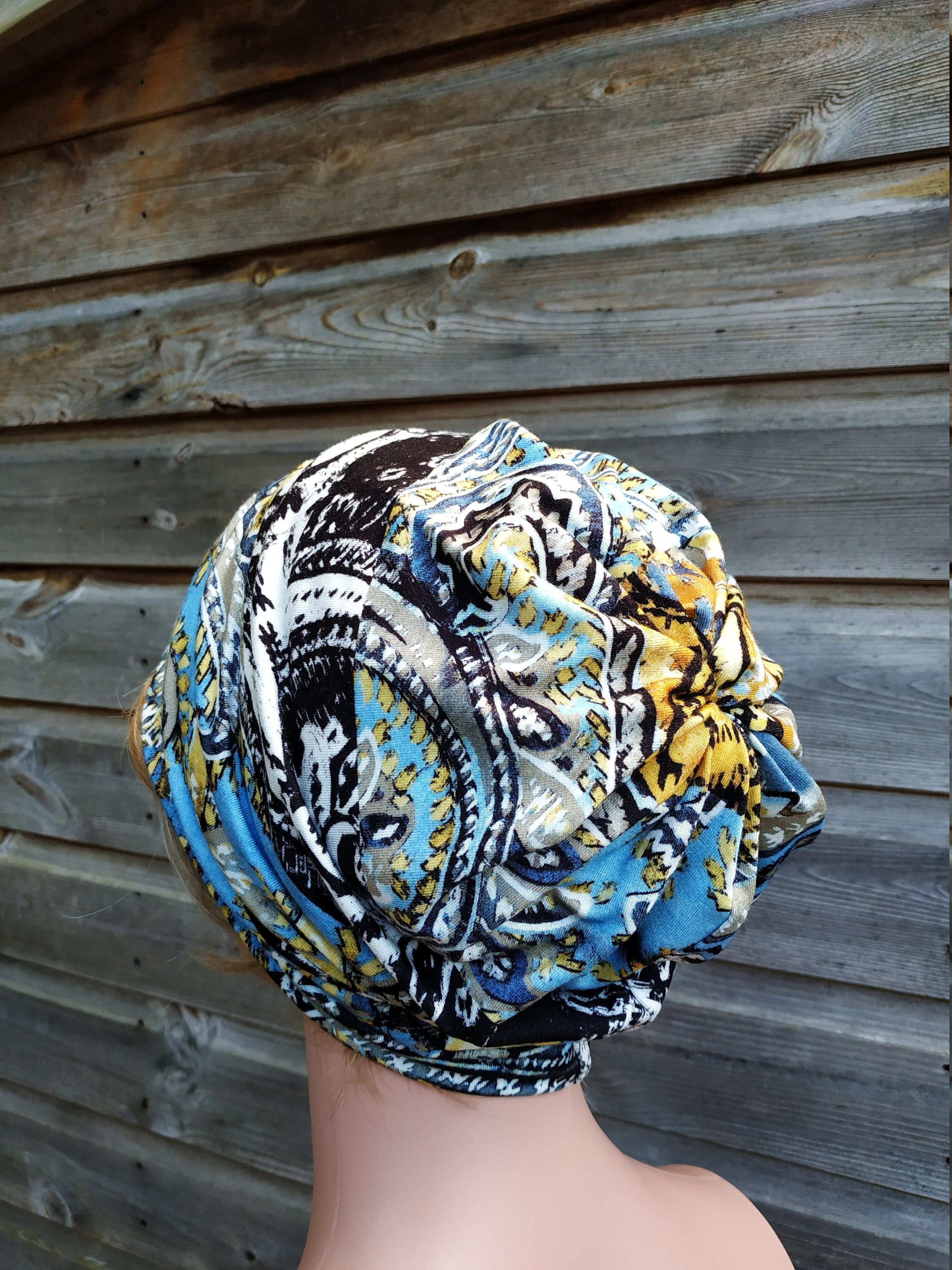 Thin Slouchy Beanie Hat Casual Paisley Adjustable Chemo Cap Lightweight Multicolour Paisley Slouchy Beanie Hat, Chemo Headwear  main image 2