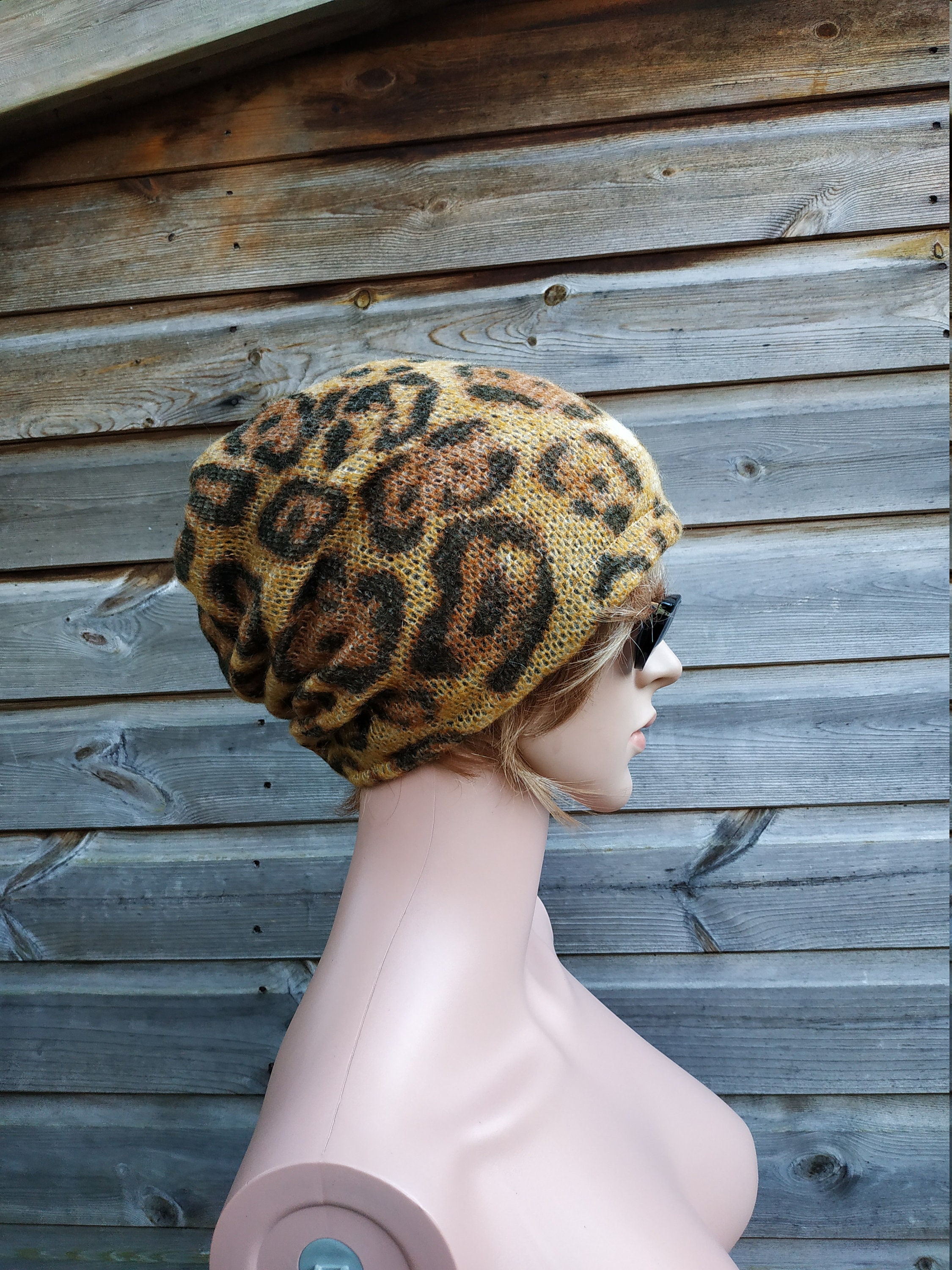 Leopard Print Beanie Hat Trendy Animal Pattern Skull Cap 2 Layers Cuffed  Hats Winter Thick Knitted Watch Caps