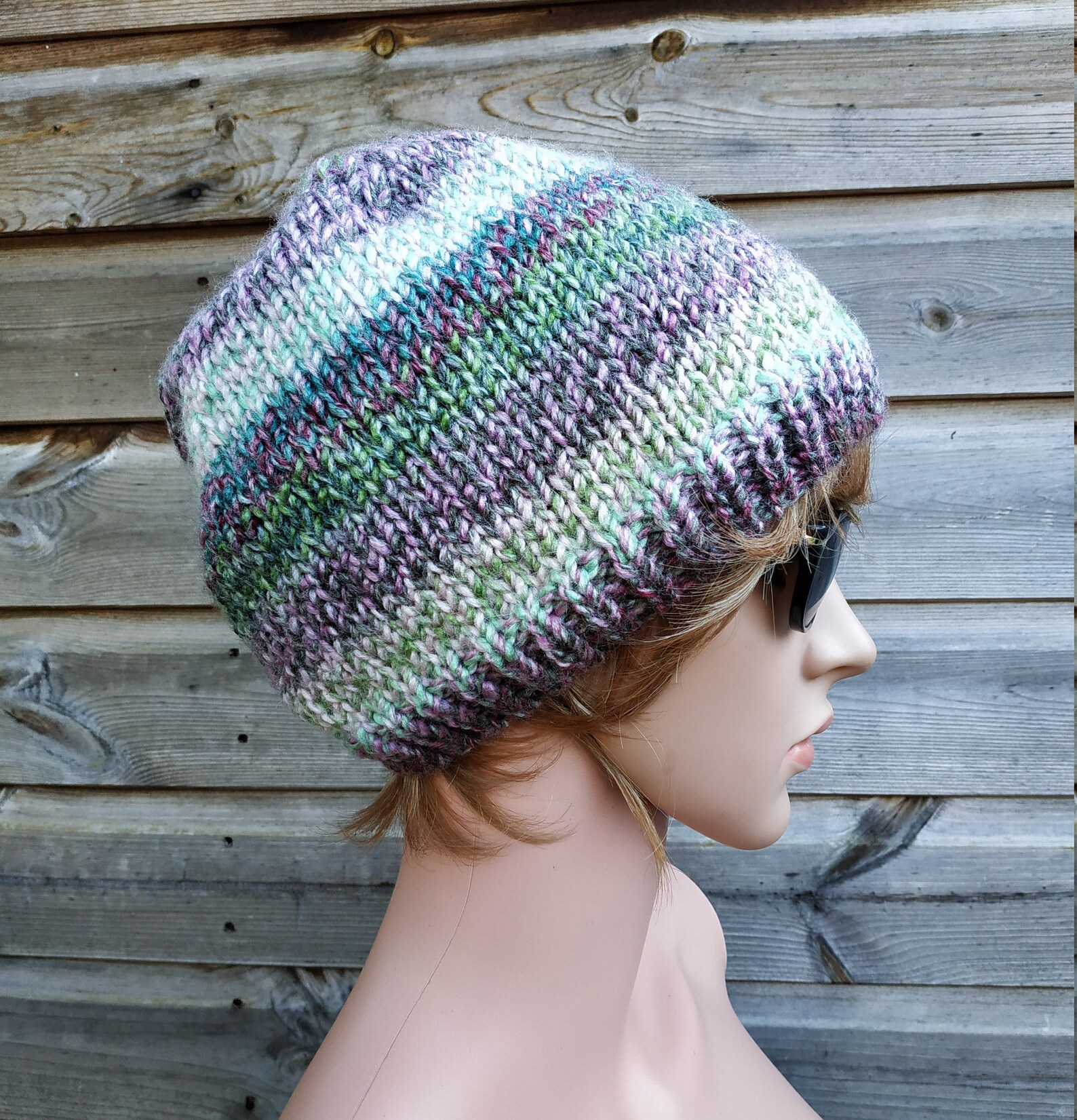 Multicolour Hand Knit Wool and Acrylic Hat , Women Beanie Hat, Chunky