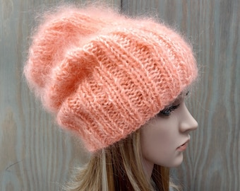 Mohair hat, Fluffy & soft beanie, Fashionable beanie, Luxury hat, Mohair knit fuzzy hat, Ladies winter hat, Hand knit Luxury Mohair beanie